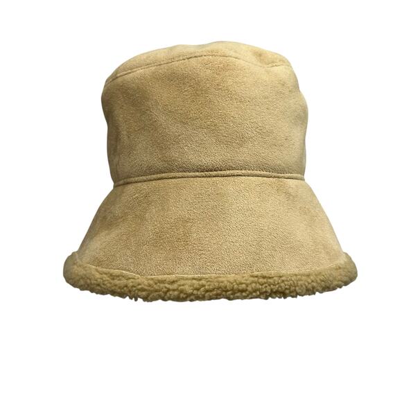 Y2K Cozy Shearling Bucket Hat Faux‎ Suede Sherpa Lined Tan Wintercore - Picture 2 of 5